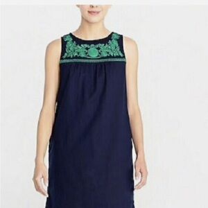 J.Crew Tank Dress Women’s Size Small Navy Blue Floral Embroidered NWT New Linen